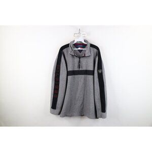 Vintage 90s Tommy Hilfiger Mens XL Spell Out Color Block Half Zip Fleece Sweater